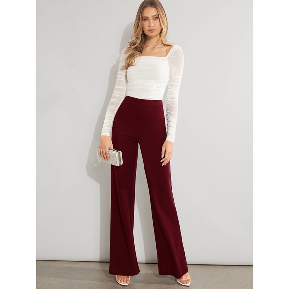 minimalist Solid High Waist Wide Leg Pants royal blue - Picture 10 of 11